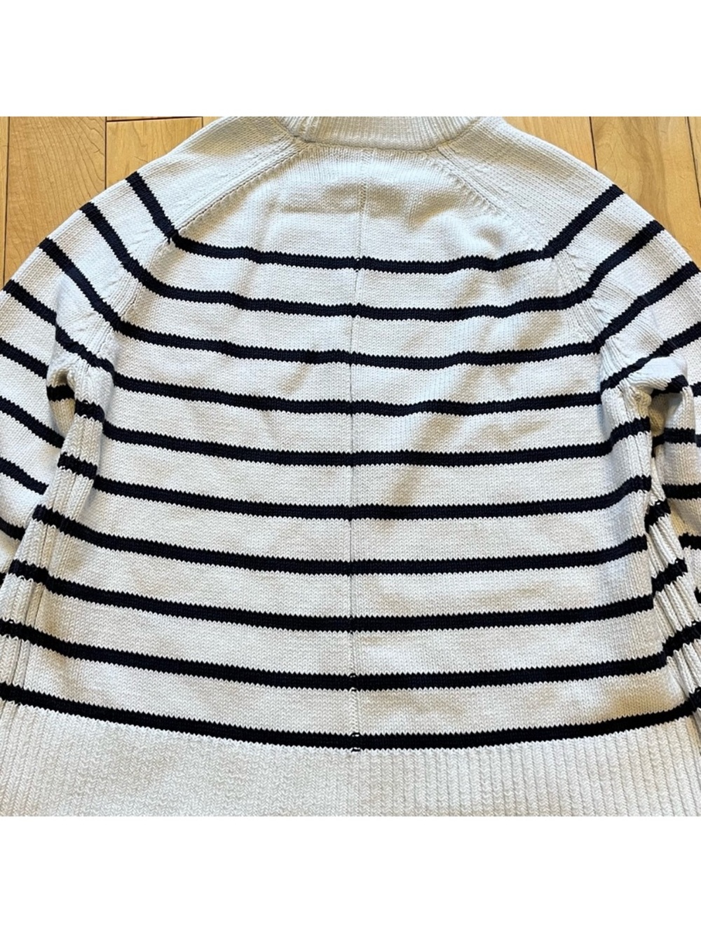 TUCKERNUCK Ivory and Navy Cotton Striped Bryant Sweater size small - Picture 9 of 9